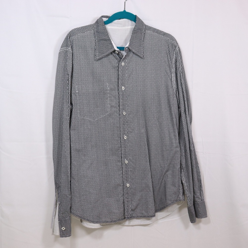 Armani Exchange Reversible Button Down L Black White Mens Geometric Casual Shirt